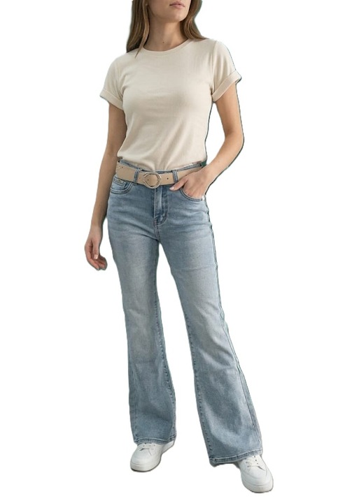 Blugi dama flare evazati, talie inalta, elastici, albastru deschis, Albastru deschis