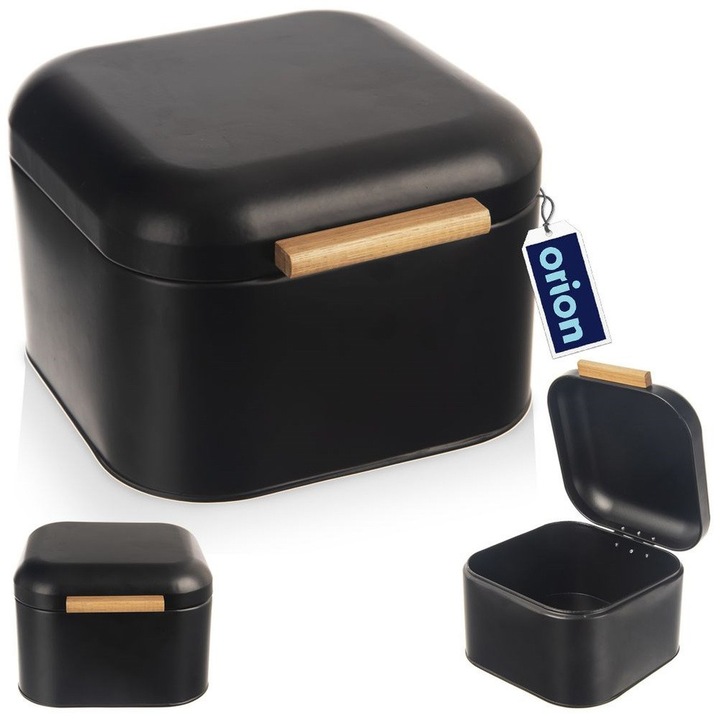 Fém Kenyértartó Doboz, Orion, 21.5x20x14.5 cm, Fém, Zárt, Kompakt, Elegáns Dizájn, Fekete
