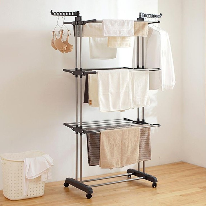 Uscator de rufe pliabil MOVETINO, 3 niveluri, 40kg, 178x78cm, cu roti