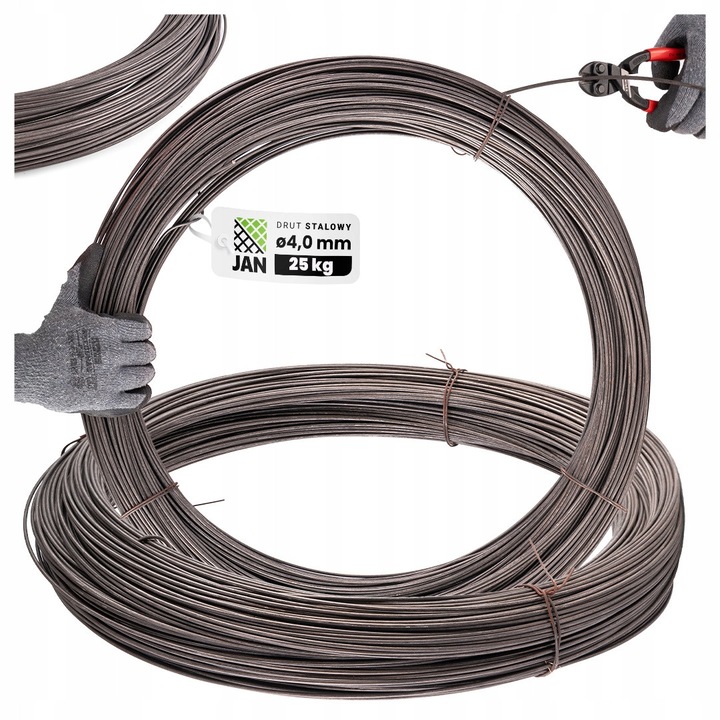 Fekete acélhuzal, JAN, fi 4.0mm, 250m, 25kg