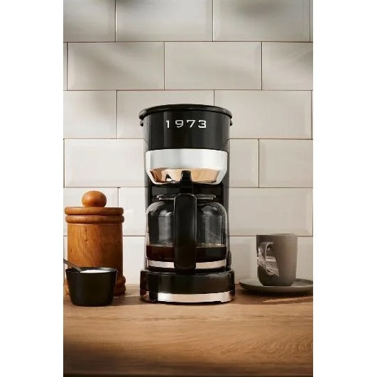 Cafetiere retro, 1000 W, 10 cani, negru, cu suport filtru si lingurita