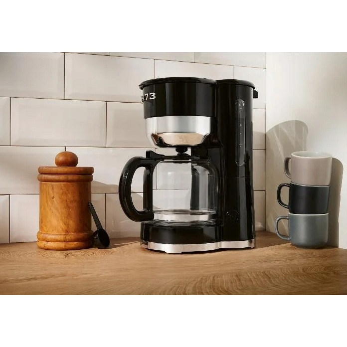 Cafetiere retro, 1000 W, 10 cani, negru, cu suport filtru si lingurita