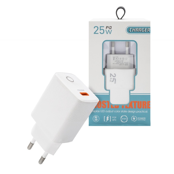 Incarcator Ecobox Tip-C 25W GaN PD, compact, alb