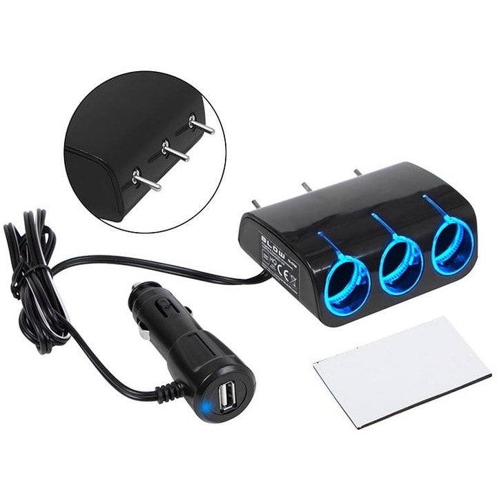 Fúvóka autó Impartitor CS-34, 3 golyó + USB, 10A, 12V/24V, kompakt méretek