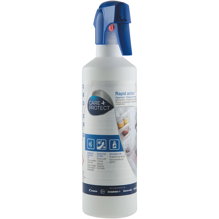 Spray de curatare CARE+PROTECT CSL4001/1 pentru combine frigorifice, actiune rapida de igienizare si curatare, indeparteaza petele, mucegaiul si mirosurile neplacute, parfum de citrice, 500 ml