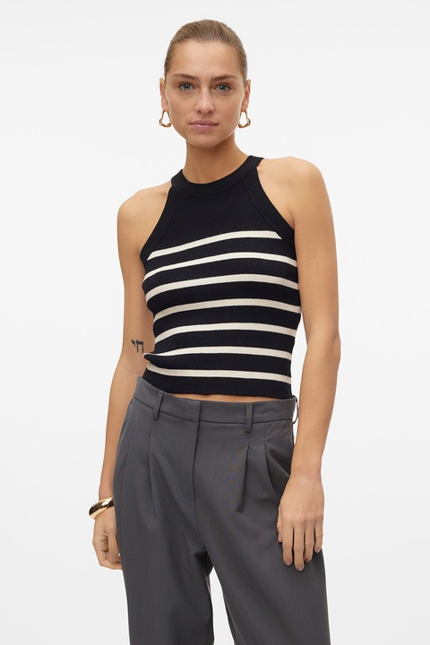 Vero Moda, Раиран топ Saba, Бял/Черен