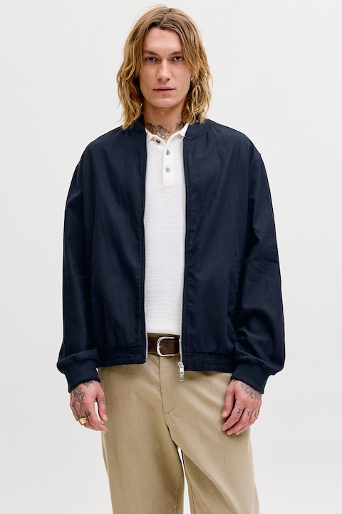 Jack & Jones, Яке бомбър с лен, Тъмносин