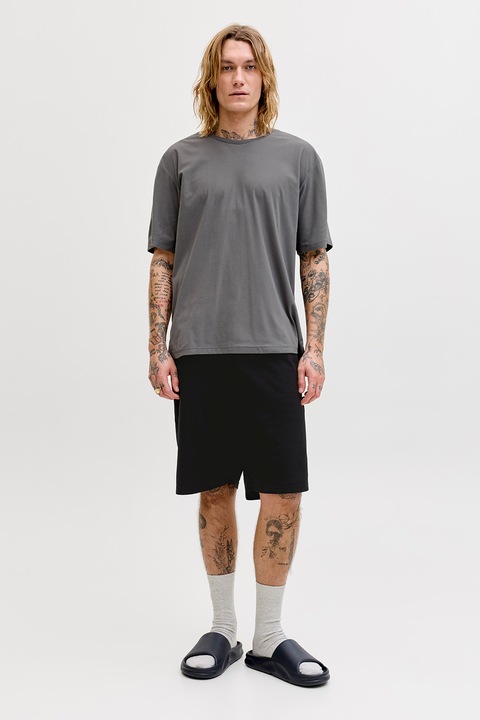 Jack & Jones, Set de tricou si pantaloni scurti - 2 piese, Negru/Gri carbune