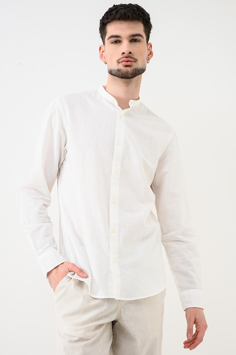 Jack & Jones, Camasa din amestec de in si bumbac cu guler tunica Breeze, Alb murdar