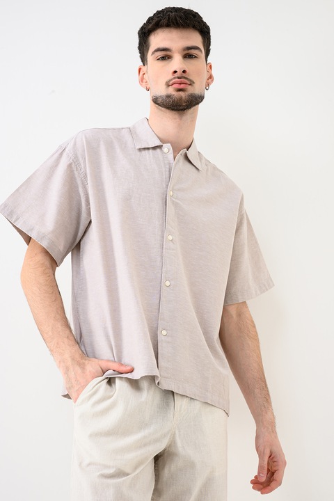 Jack & Jones, Breeze bő fazonú pamut és lenvászon ing, Drapp