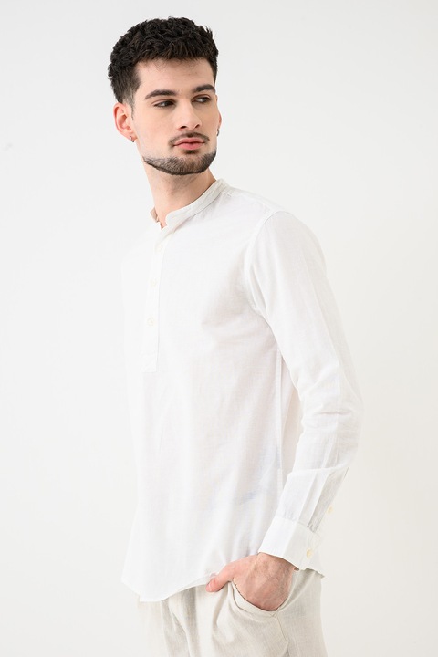 Jack & Jones, Bluza din amestec de in cu guler tunica Breeze, Alb murdar