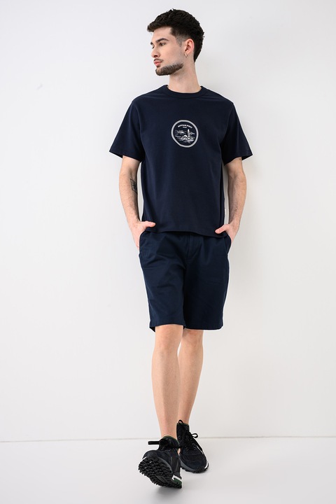 Jack & Jones, Nan kerek nyakú mintás póló, Fehér/Tengerészkék