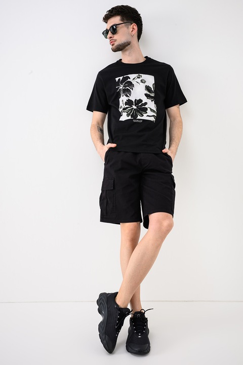 Jack & Jones, Lucas virágmintás organikuspamut póló, Fekete/Világosszürke