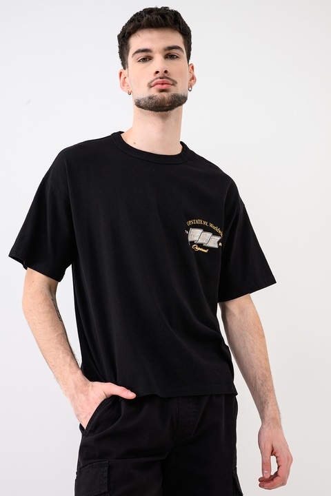 Jack & Jones, Jorupstate Front póló mintával a mellrészén, Fekete/Tevebarna