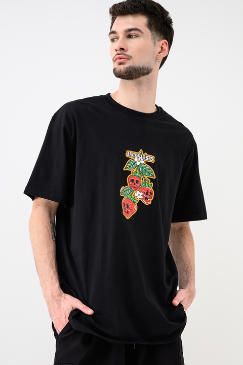 Jack & Jones, Organikuspamut póló logómintával, Piros/Zöld/Fekete