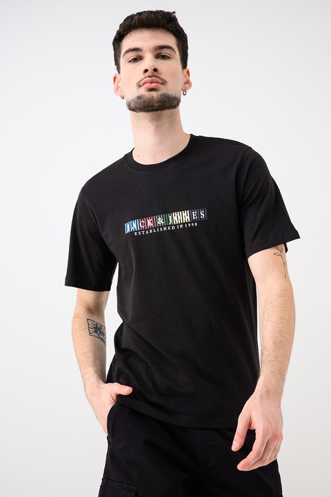 Jack & Jones, Tricou de bumbac organic cu imprimeu logo Jornantucket, Negru