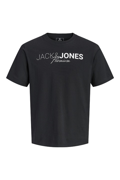 Jack & Jones, Logómintás organikuspamut póló, Fekete/Fehér