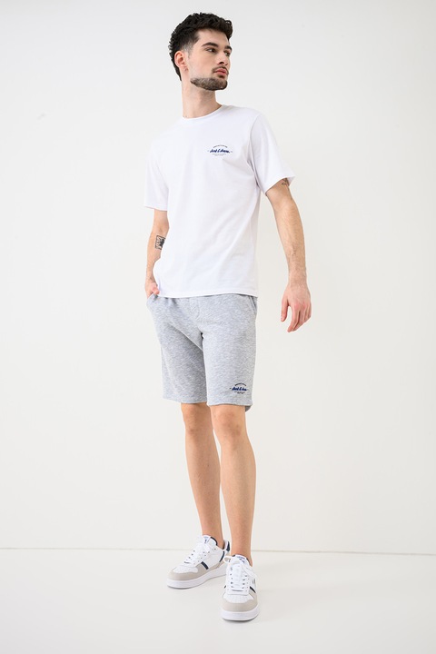 Jack & Jones, Тениска и шорти с лого - 2 части, Бял/Сив меланж