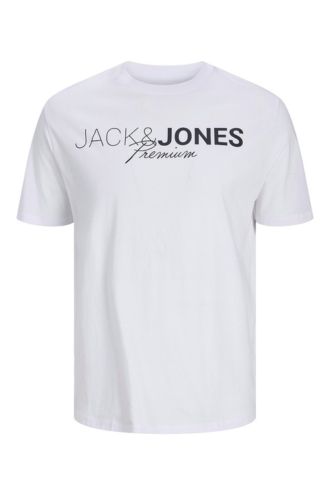 Jack & Jones, Kerek nyakú organikuspamut póló, Koptatott fekete/Fehér