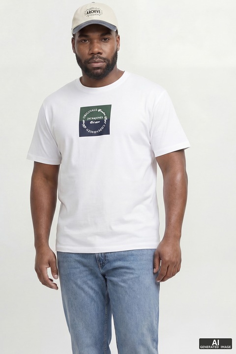 Jack & Jones, Kerek nyakú logós póló, Fehér