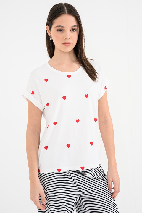 Only, Tricou cu imprimeu cu inimi Moster, Rosu/Alb