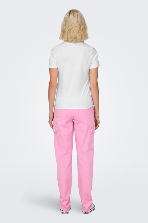 Only, Tricou de bumbac organic cu imprimeu pe piept Polly, Alb murdar