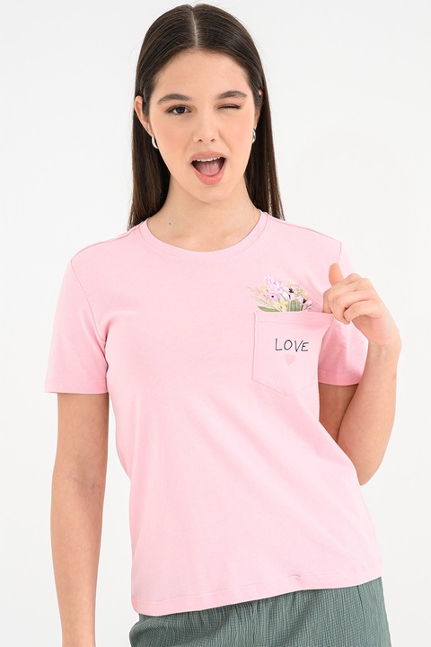 Only, Тениска Polly от органичен памук с принт, Пастелнорозов