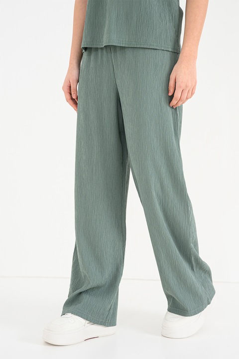 Only, Kaylie bő szárú texturált nadrág rugalmas derékrésszel, Vízzöld