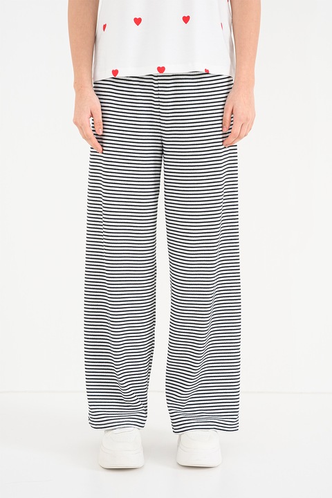 Only, Saga bő fazonú csíkos nadrág, Fehér/Fekete