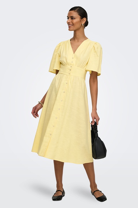 JdY, Разкроена миди рокля, Бледожълт