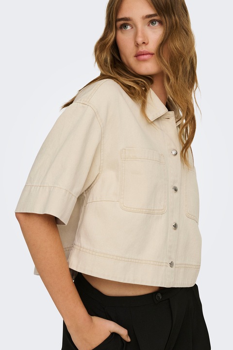 Only, Camasa crop din amestec de bumbac, Maro nisip