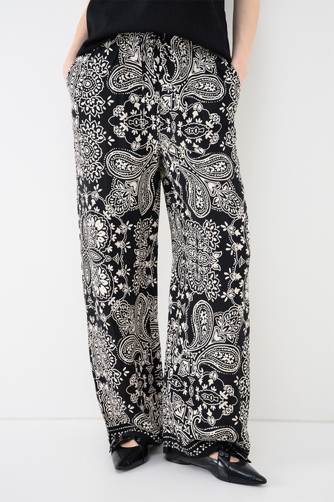 Only, Emza paisley mintás egyenes szárú nadrág, Fekete/Törtfehér