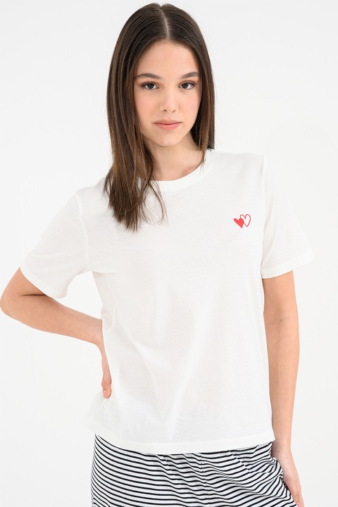 Only, Tricou de bumbac organic cu decolteu la baza gatului, Alb