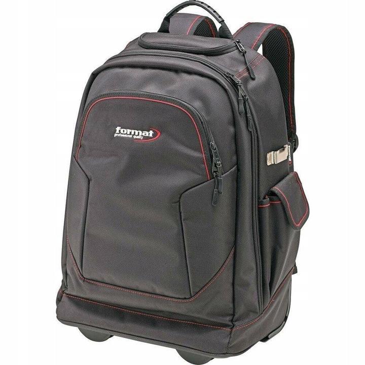 Fekete, kerekes szerszám hátizsák, 16 rekeszes, 350x210x490mm, 36l