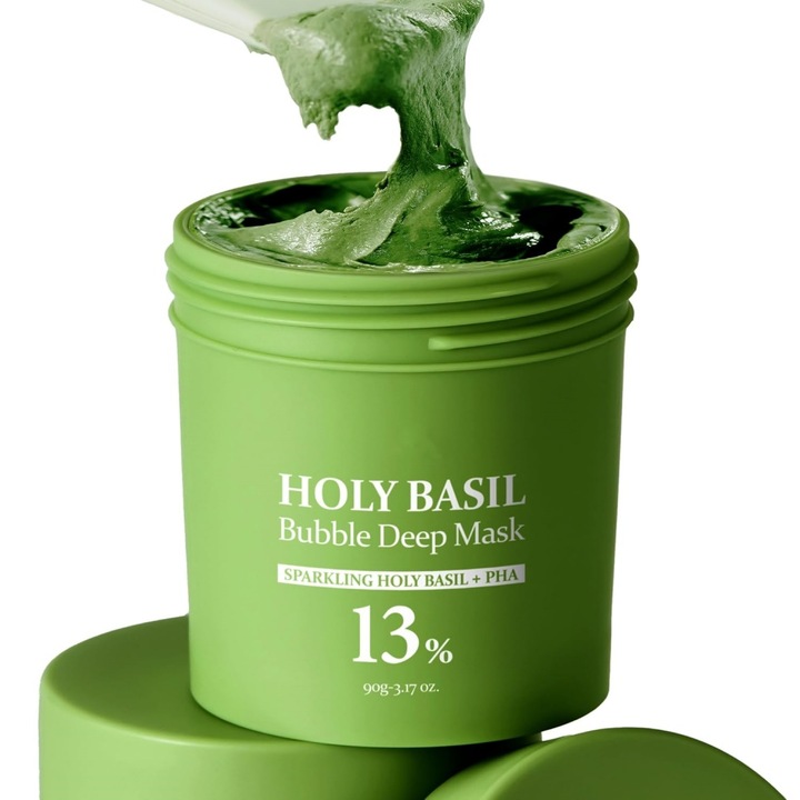Masca de curățare profundă cu spumă și busuioc, 90 g, exfoliere delicată, pentru ten normal