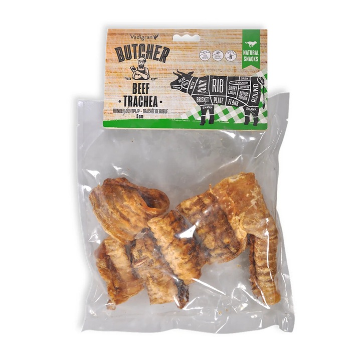 Snack pentru caini, Vadigran, trahee de vita, 200g, 100% naturala, bogata in proteine