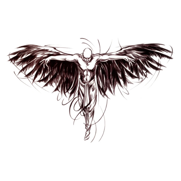 Tatuaj temporar, Flash Tattoos Romania, Fallen Angel, rezistent la apa, 19 cm x 12 cm