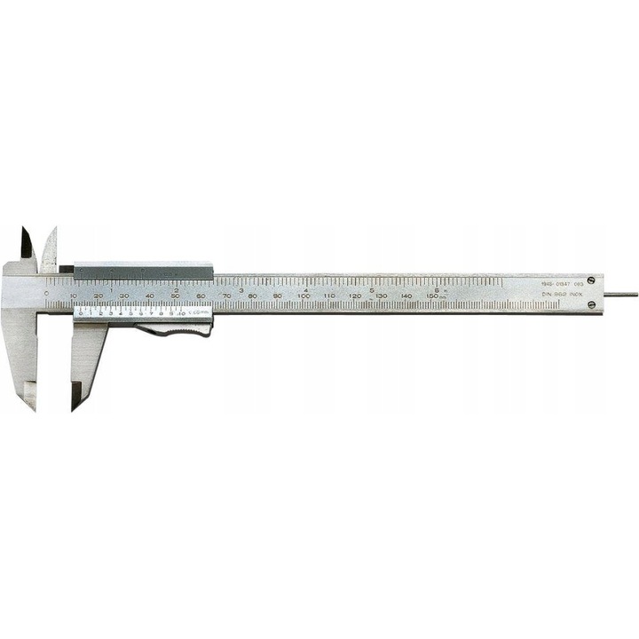 Caliper 150mm FORTIS, din otel inoxidabil, cu blocare, 4 tipuri de masurare, 40mm lungime brate