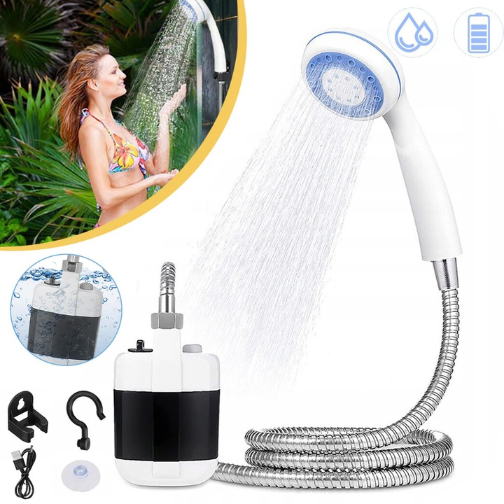 Dus Portabil CHOOLY, Reincarcabil 2200 mAh, Debite 4-5 l/min, Compact 14x8, 7cm