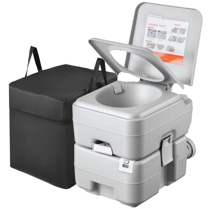 Toaletă portabilă camping, rezervor apă 12 l, rezervor canalizare 20 l, max 150 kg, geantă transport, 435x355x430mm
