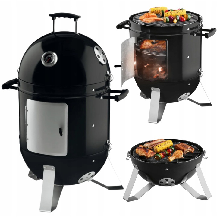 Piec wedzarniczy 2in1 Grill Meister O40 cm, 0-530C, cu termometru, pentru carne, peste si branza