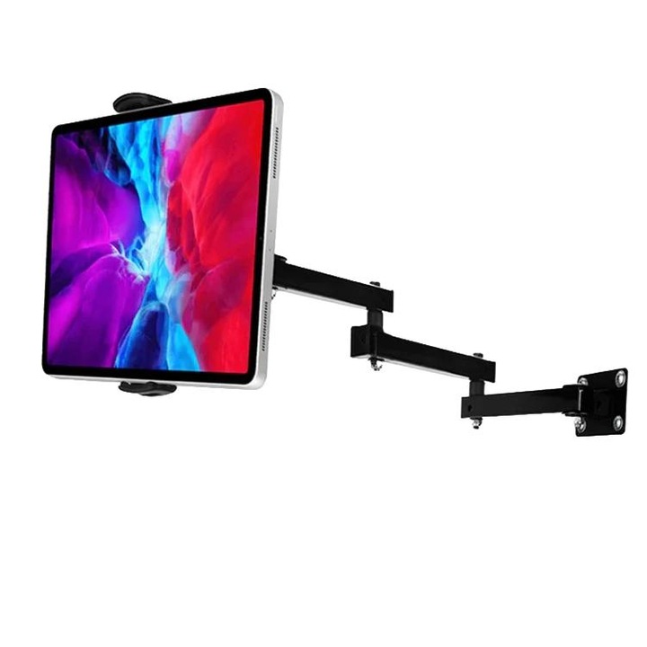Suport de Perete pentru Tableta si Telefon, brat extensibil, rotire 360, 4-13 inch, negru, capacitate 3 kg