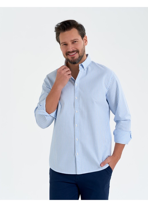 Férfi ing, Moraj, csíkos, pamut, regular fit, kék/fehér, L INTL