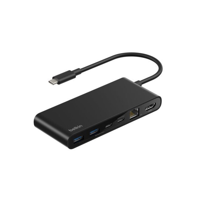 USB-C хъб Belkin Connect 8-портов, 2xUSB-A, 2xUSB-C, HDMI, RJ45, черен