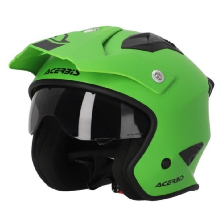 Каска за мотоциклет Acerbis Jet Aria 22-06 Fluo Зелен Мат, XS (53-54), с интегриран слънцезащитен визьор, тегло 1200гр