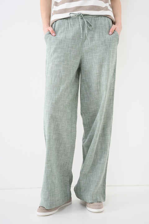 Vero Moda, Pantaloni cu croiala ampla si snur Thilde, Alb, Verde aquamarin, M