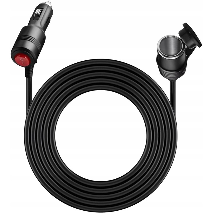 Prelungitor auto 12V/24V, 5m, cu intrerupator ON/OFF, negru, PVC