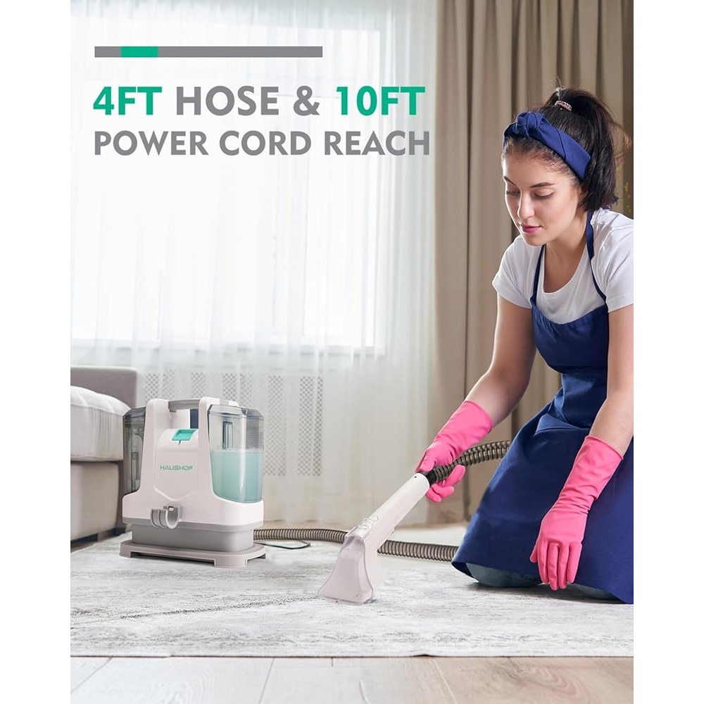 Aspirator portabil HAUSHOF pentru curățat pete, 400W, 3 accesorii, alb, 37x17cm