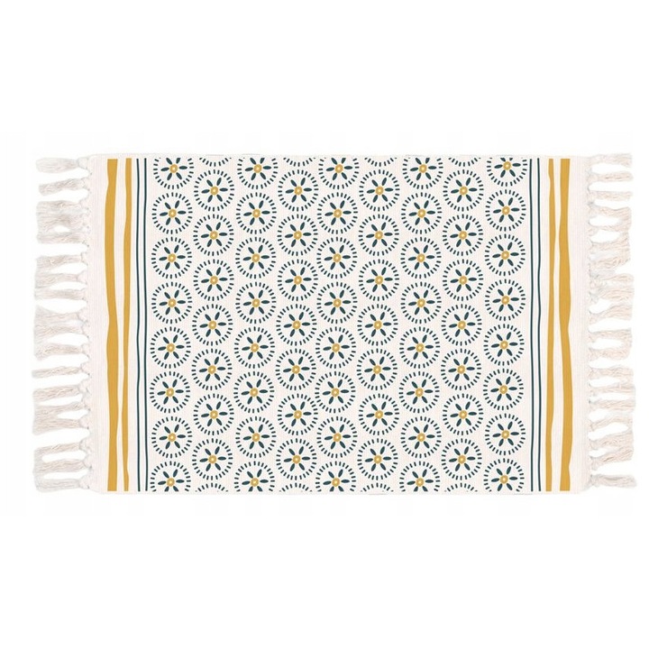 Covoare Nordic, 60x90cm + 20cm franjuri, stil boho, bumbac si in, multicolor