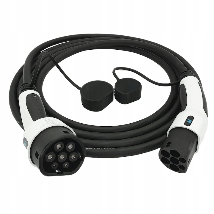 Cablu de incarcare electrica tip 2, 32A, 3-fazic, 5m, negru si alb, set 1 buc.